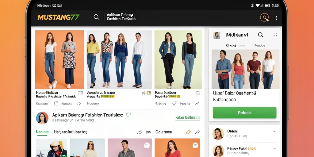 Tampilan antarmuka MUSTANG77 yang modern dan menarik untuk berbelanja fashion.